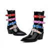 Botas de Mujer de Talla Grande Transfronterizas Europeas y Americanas 35-46, Botines de Tacón Alto Bajos con Punta Afilada, Charol, Cremallera Lateral, para Otoño e Invierno