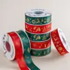 Cinta de poliéster de 2.5 cm con estampado dorado para árbol de Navidad, regalo y empaque de caja de regalo, cinta decorativa navideña, DIY