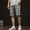 Pantalones cortos de mezclilla para hombre, verano, delgados, holgados, rectos, cropped, estilo coreano, modernos, casuales, tipo cargo, rotos, cropped