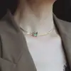 Cadena para Clavícula Retro Mariposa Verde Acero de Titanio Oro 18k Cadena Hueso de Serpiente Ins Lujo Ligero de Alta Gama Diseño Nicho Collar para Mujeres