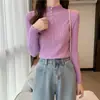 Suéter Básico para Mujer Camiseta de Manga Larga Fina de Media Cuello Alto Estilo Top Corto Otoño e Invierno