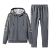 Conjunto Deportivo Casual de Dos Piezas para Hombre Talla Grande de Primavera y Otoño, Sudadera con Capucha, Conjunto de Cárdigan Moderno, Estampado al por Mayor