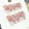 Pensamientos de NiñaUñas Portátiles Hechas a ManoOjo de Gato SuaveCuadrosPiel RosaFrancesaPrimavera/VeranoManicura Iluminadora Girly