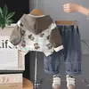 Conjunto Casual Estilo Coreano para Niños de Uno a Cinco Años, Nuevas Llegadas de Otoño, Manga Larga, Estampado Integral de Osito, Con Capucha, Conjunto de Tres Piezas, Moderno