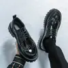Zapatos de Cuero Redondos con Tachuelas para Hombre Four Seasons, Talla Grande, Estilo Británico, de Caña Baja con Cordones, Suela Gruesa, Casual, Venta al por Mayor Transfronteriza