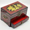 Caja de joyería de laca de Pingyao, caja de regalo de boda retro de madera, caja de maquillaje de novia, artesanía roja del patrimonio cultural inmaterial chino.