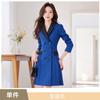 Transfronteiriço Primavera e Outono nova manga comprida de comprimento médio azul cor contraste pequeno terno colarinho jaqueta feminina profissional casual elegante