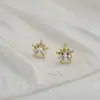 Pendientes Chapados en Plata 925 con Oro de 18K, Diseño de Flor de Ciruelo Estrella de Cinco Puntas Hueca, Lindos y Dulces, Frescos y Mini, Pendientes de Estilo Japonés y Coreano