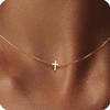 Amazon Transfronterizo Acero Titanio 18K Alta Retención de Color Collar con Colgante de Cruz Pequeña Cadena de Clavícula para Mujer a la Moda