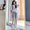 Pantalones Cortos Casuales de Mezclilla Tencel de Cintura Elástica para Mujer, Verano Finos Transpirables de Cintura Alta que Cubren la Cadera, Pierna Recta Versátiles