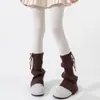 Polainas de Tricô Grossas e Quentes para Outono e Inverno em Cinza com Laço, Polainas Versáteis de Estilo Japonês para Mulheres