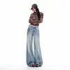 Pantalones de Jeans para Mujer de Pierna Ancha, Lavado Pesado Vintage Azul, Adelgazantes, Versátiles, Tiro Medio, Novedad Otoño 2026 Transfronterizos