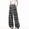 Pantalones de Cuadros de Pierna Ancha Estilo Americano Nuevos para Mujer Primavera/Verano, Tallas Grandes, Adelgazantes, Holgados, con Caída, Largos hasta el Suelo, Pantalones Casuales