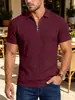 Polo Masculino de Verão Jacquard Texturizado com Meio Zíper e Gola Respirável Solto Casual Americano Manga Curta