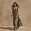 Estação Independente Transfronteiriça Europeia e Americana Moda Nova Verão Elegante Temperamento Casual Fenda Cor Sólida Alça Fina Vestido Roupas Femininas