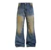 Pantalones vaqueros desgastados teñidos por pulverización para hombre, estilo hippie moderno, pantalones acampanados casuales lavados rasgados, punk vintage