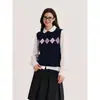 Chaleco Tejido Jacquard con Patrón de Diamantes Estilo Universitario Retro para Mujer, Top Chaleco Suéter sin Mangas con Diseño en Capas para Principios de Otoño