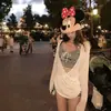 Camiseta de Manga Larga Estilo Nuevo Chica Caliente, Cubierta Protectora Solar para Mujer, Traje de Baño Rayado Ajustado con Abertura, Bikini para Aguas Termales