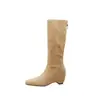 Botas de Montar Cuadradas de 9 cm de Altura, Directo de Fábrica para Mujer, Nuevo Estilo Otoño e Invierno 2026, Tacón Kitten, Forradas de Borrego, Cierre Trasero, Botas Largas