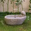 Aquário de Calha de Pedra Artificial, Ornamento de Paisagem Retangular com Água Corrente, Tanque de Lótus e Lírio d'Água de Pedra Artificial, Paisagismo de Jardim Externo