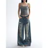 Jeans Rasgados de Largo Completo Estilo Americano para Mujer, Nuevo Diseño de Moda High-Street, Pantalones Anchos Retro Holgados y Relajados