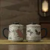 Caneca de Cerâmica Retro Cor Vermelho Flint com Tampa para Escritório em Casa Preparo de Chá Copo para Beber Uso Pessoal Estilo Chinês