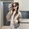 Nova Roupa de Inverno Pelo de Coelho Angorá Feminina Curta Gola Alta Zíper Jaqueta Solta e Quente Parka Reversível