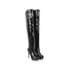 Botas altas de cremallera lateral de comercio exterior para otoño e invierno, botas largas de charol transfronterizas, punta redonda, plataforma impermeable, tacón ultraligero, botas de talla grande para mujer con tacón de aguja