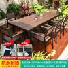 Mesas e Cadeiras de Plástico Madeira para Pátio Externo, Mesa e Cadeiras de Jantar à Prova d'Água e Resistentes ao Sol para Terraço de Villa de Lazer Anti-Corrosão Madeira