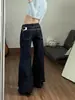 Jeans Retro Lavados Originales de Mezclilla Azul Oscuro Micro-Campana para Mujer de Estatura Pequeña Cintura Baja Cintura Alta Adelgazantes Pierna Ancha Pantalones Largos hasta el Suelo