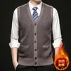 Chaleco cárdigan de punto grueso con forro de polar para hombre, para hombres de mediana edad y mayores, popular camisa base de primavera y otoño
