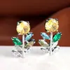 Brincos de Tarraxa Flor e Folha Coloridos Estilo Pastoral Retrô Transfronteiriço Rongxing Acessórios de Brinco Frescos Femininos para o Dia a Dia