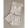 Artículo popular en stock para transmisión en vivo: Pijama de encaje patchwork de manga corta para mujer, diseño estilo coreano, nuevo modelo de verano con copas en el pecho, ropa para el hogar