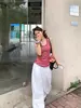 Top Coreano de Verano Ajustado sin Mangas para Mujer, Camisola Rayada Roja Chic de Moda