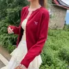 Cárdigan de punto bordado rojo para mujer, prenda exterior de otoño e invierno, nuevo suéter fino, ajuste ceñido, manga larga, prenda interior, top básico