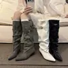 Botas de Caballero 2026 con Diseño Plisado, Hebilla de Cinturón, Estilo Otoño-Invierno, Diseño de Punta Fina, Botas Altas Ajustadas, Botas Largas Nuevas