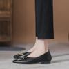 615-1 Boca Baja Moda Joker Negro Zapatos de Trabajo para Mujer Punta Cuadrada Planos de Una Sola Capa Suela Suave Superficie Suave Zapatos Vintage de Leche