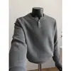 Suéter de punto gris con cuello Henley Cleanfit para hombre, Otoño, Estilo Retro Americano Old Money, Camisa Polo, Punto de Alta Gama
