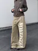 Jeans Anchos con Estampado de Letras Estilo Retro Americano para Hombre, Holgados de Trabajo Estilo Calle Alta Rectos Casuales Largos Ins