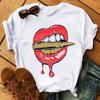 Camiseta de manga corta para mujer moda labios estampados estación independiente talla europea talla grande camiseta básica cuello redondo
