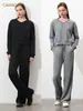 Sudadera de Manga Larga Nueva para Mujer CANVAUS Mujer 2024 Invierno Cuello en V Hombro Caído Manga Sencilla Estilo Bordado Sudadera