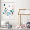 Nuevas flores azules frescas, bola de flores, mariposa, pegatinas de pared decorativas, dormitorio, sala de estar, fondo, pegatinas de pared removibles, venta al por mayor