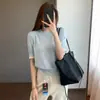 Leve e Respirável, Lã de Ovelha e Lã de Alpaca Macias e Quentes, Gola Redonda com Acabamento em Renda, Blusa de Verão Tricotada de Manga Curta H040608