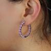 Pendientes de plata y oro rosa de 30 mm con incrustaciones de circonita rosa, joyería de comercio exterior transfronterizo.