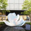 Escultura Grande de Flor Oca em Aço Inoxidável Flor Rosa de Metal Arte em Ferro Iluminação Lótus Ornamento de Paisagem Externa