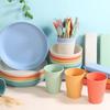 Amazon Explosiones Tazón de Paja de Trigo Taza Plato Vajilla Juego de Tres Piezas para el Hogar Tazón para Arroz Plato Taza para Bebidas Juego de Vajilla