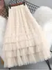 Falda de pastel de malla súper etérea y resistente, falda larga de tobillo para mujer primavera-verano con un diseño único, falda estilizada y de longitud completa