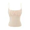 Design Plissado Estilo Desejo Puro com Bojos, Camisola de Camada Dupla, Novo Estilo de Verão, Top Curto Base Slim Fit para Mulheres