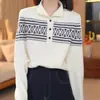 Suéter de Tricô Jacquard com Diamantes Novo para Outono/Inverno 2026, Gola Alta com Fechamento Meio Botão, Blusa Pulôver Slim e Moderna