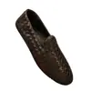 Zapatos de Gorro Tejido para Hombre, Zapatos Casuales de Conducir para Hombre, Mocasines Tejidos Hechos a Mano de Cuero Genuino para Hombre, Transpirables, Suaves y Versátiles